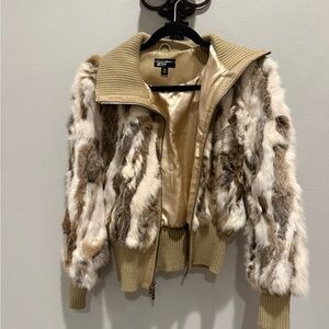 Black Rivet Authentic Rabbit Fur
Bomber Jacket